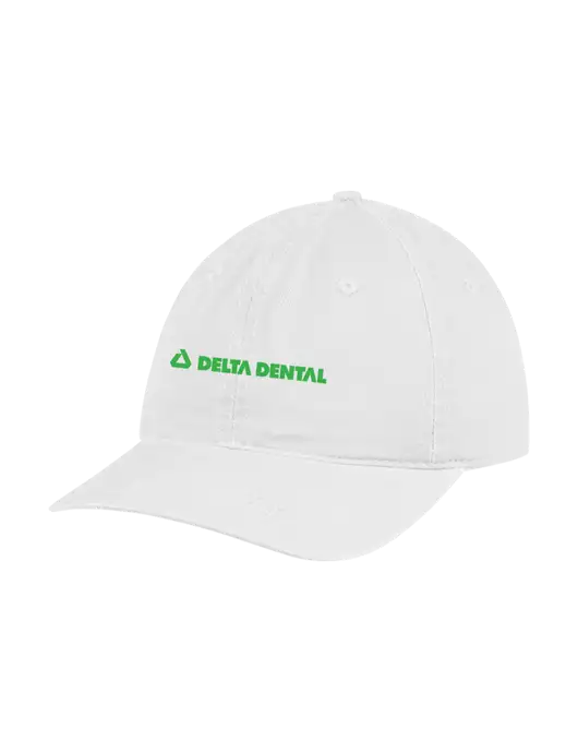 Garment Washed Unstructured Twill White Cap w/Delta Dental