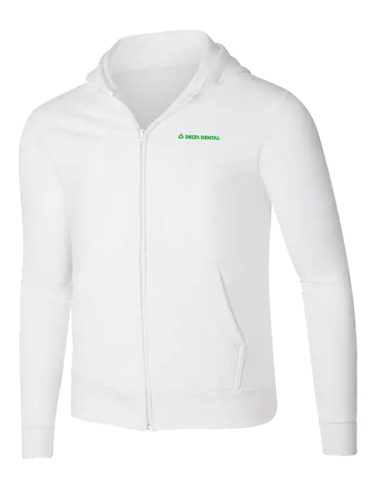 White 8.5 oz Ring Spun Zip Hooded Sweatshirt w/Delta Dental