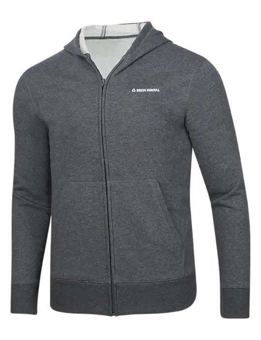 Full-Zip Dark Grey Heather Heavyweight Hooded Sweatshirt w/Delta Dental