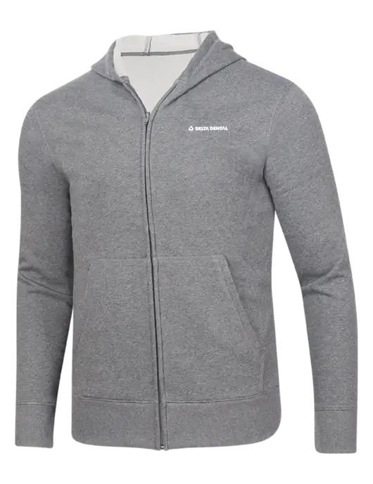 Full-Zip Medium Grey Heather Heavyweight Hooded Sweatshirt w/Delta Dental