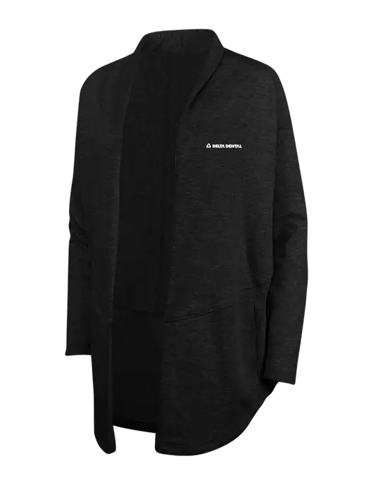 Deep Black/Charcoal Heather Womens Interlock Cardigan w/Delta Dental