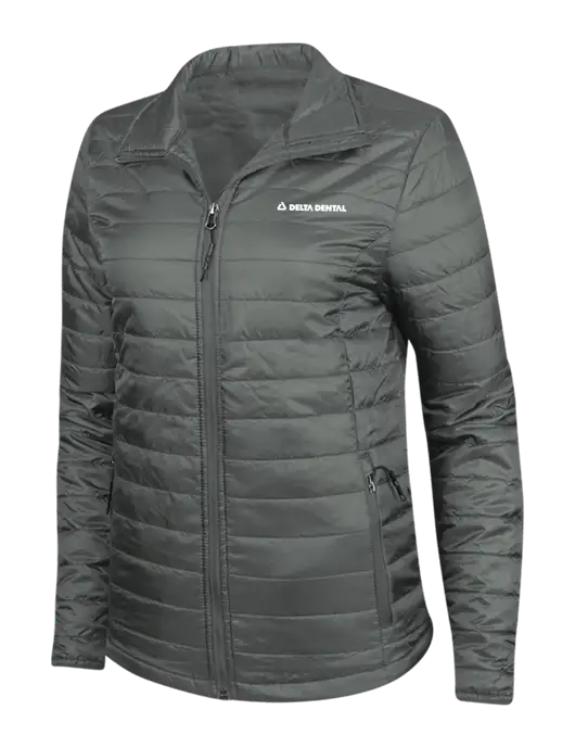 Dark Grey Womens Puffy Packable Jacket w/Delta Dental